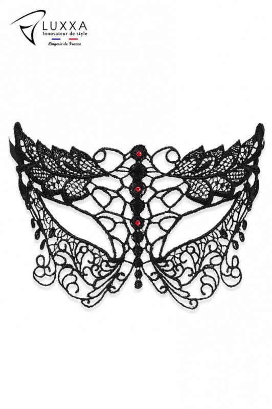 Masque en guipure noir et rouge