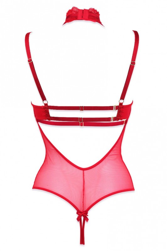 Body demi seins harnais KÉPI : Sensualité rouge - Luxxa Lingerie