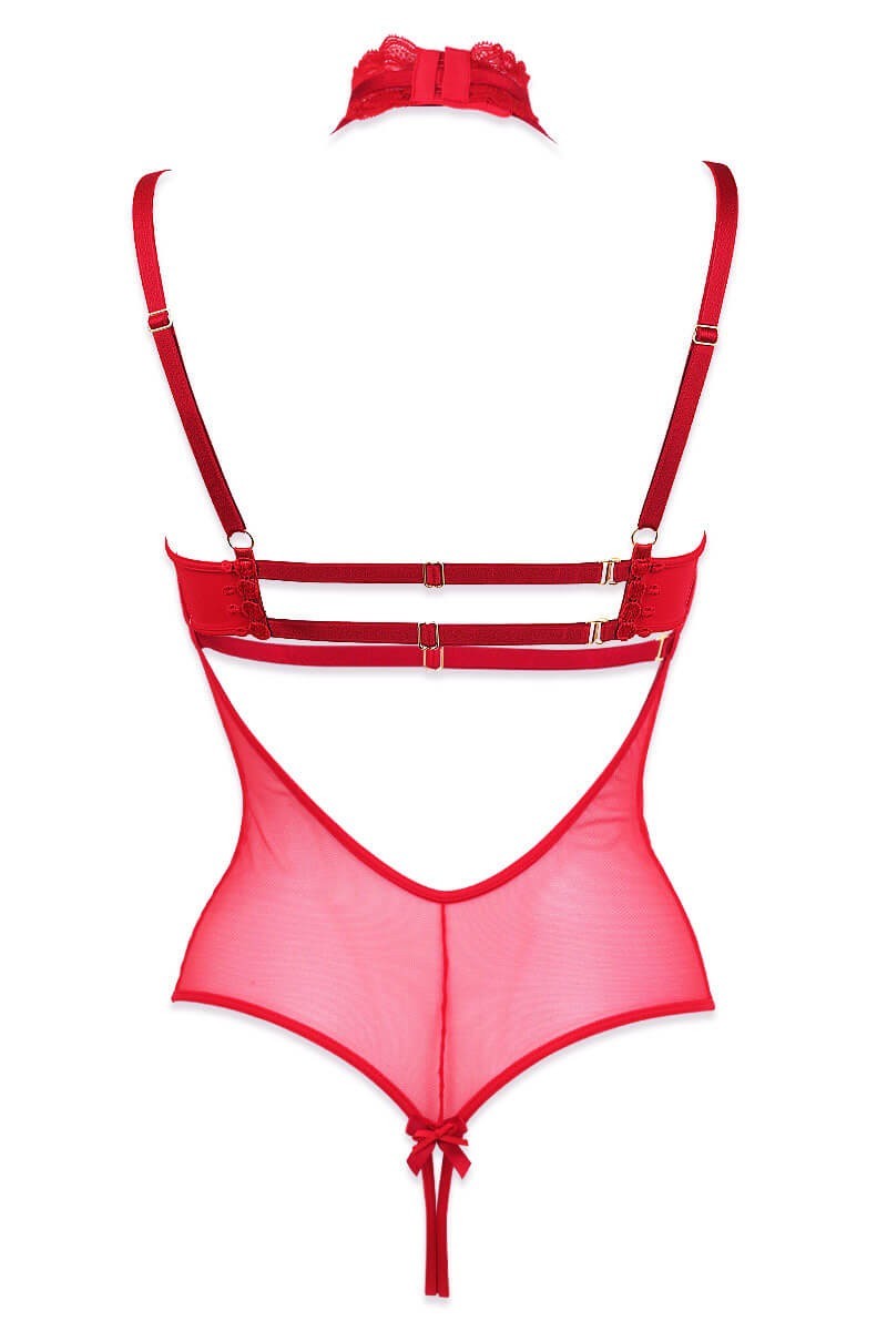 Harness halfcup bodysuit KÉPI : Red sensual - Luxxa Lingerie