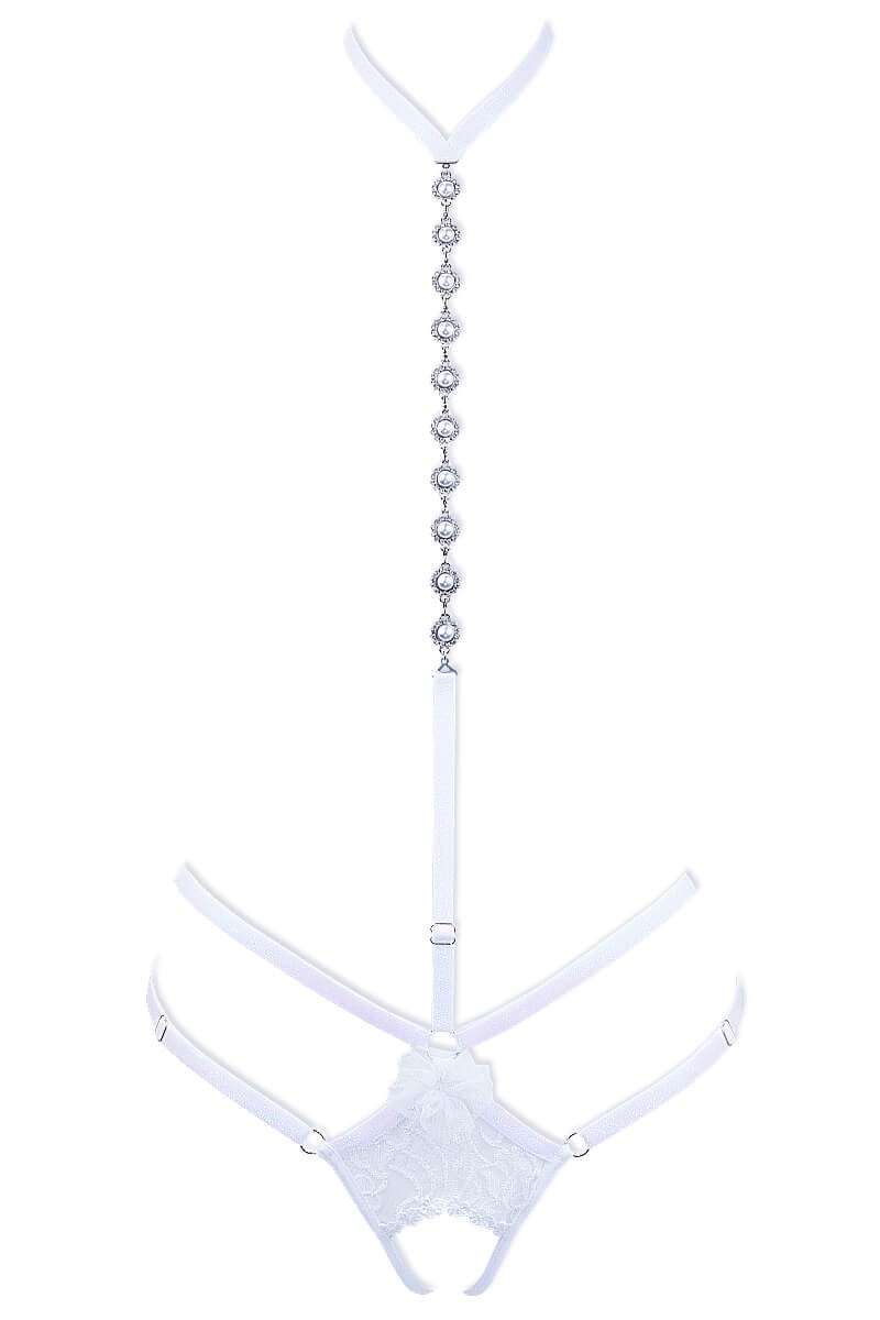 Body harnais ouvert blanc et bijou chaine - Irisée par Luxxa Lingerie