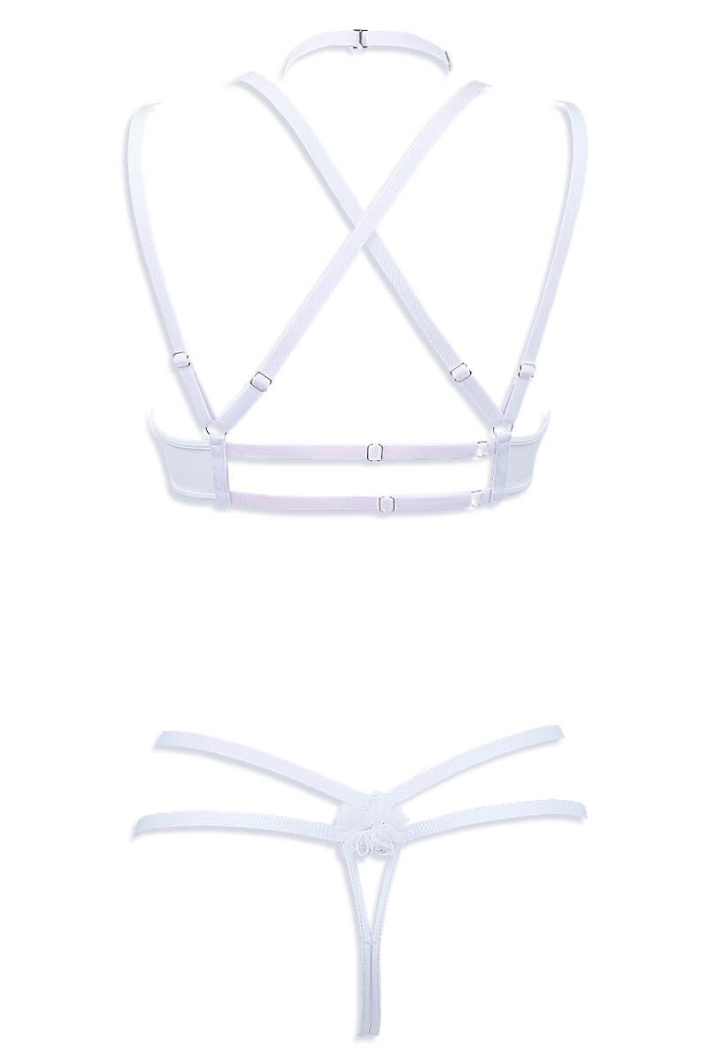 Body bonnets pleins plongeant : string ouvert et soutien-gorge transparent sexy - Irisée par Luxxa Lingerie