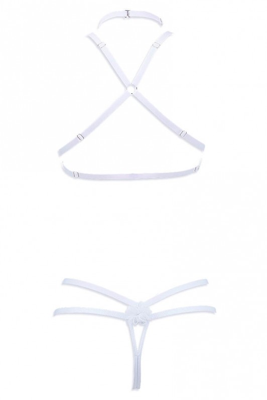 Body bonnets pleins triangle bijou perles et strass blanc  - Irisée par Luxxa Lingerie