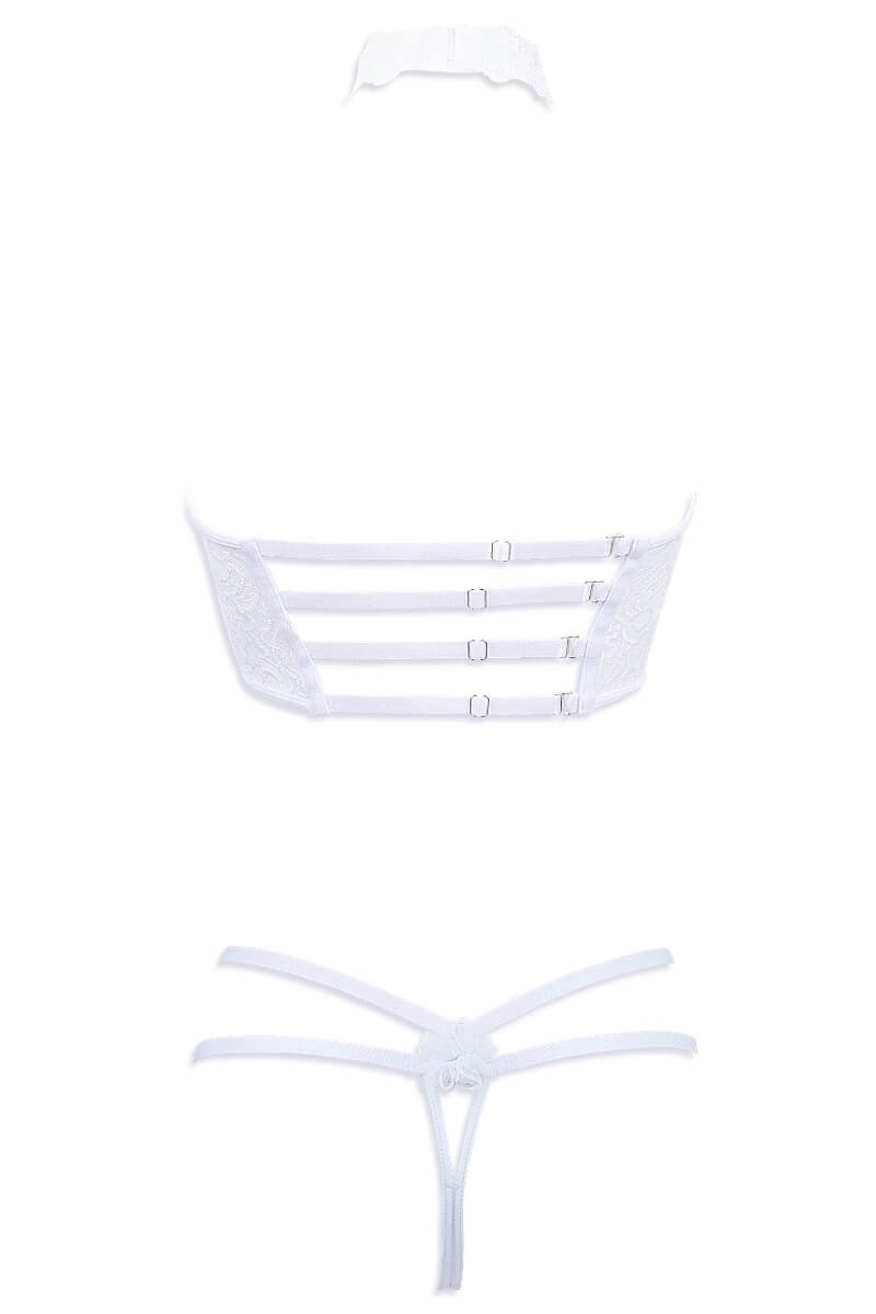 Nude bodysuit and bustier with adjustable, sparkling lurex straps - Irisée by Luxxa Lingerie