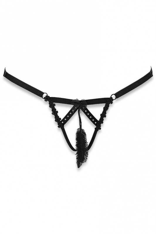 String ouvert à l’entrejambe Cachou  noir par Luxxa Lingerie