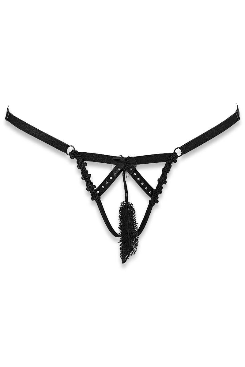 Cachou black open crotch string by Luxxa Lingerie