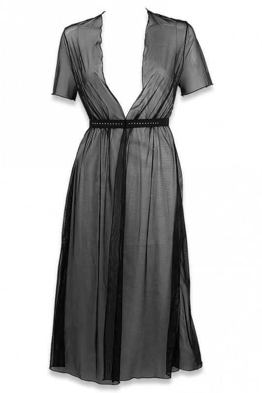 Déshabillé ceinturé à strass Cachou noir par Luxxa Lingerie