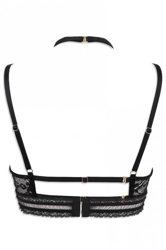 Luxxa Lingerie - Secrète, soutien-gorge balconnet en dentelle noire et tulle transparent