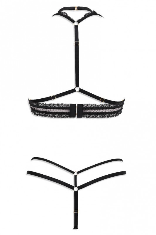 Détails du harnais Luxxa Lingerie - Secrète avec bijou doré et collier ajustable